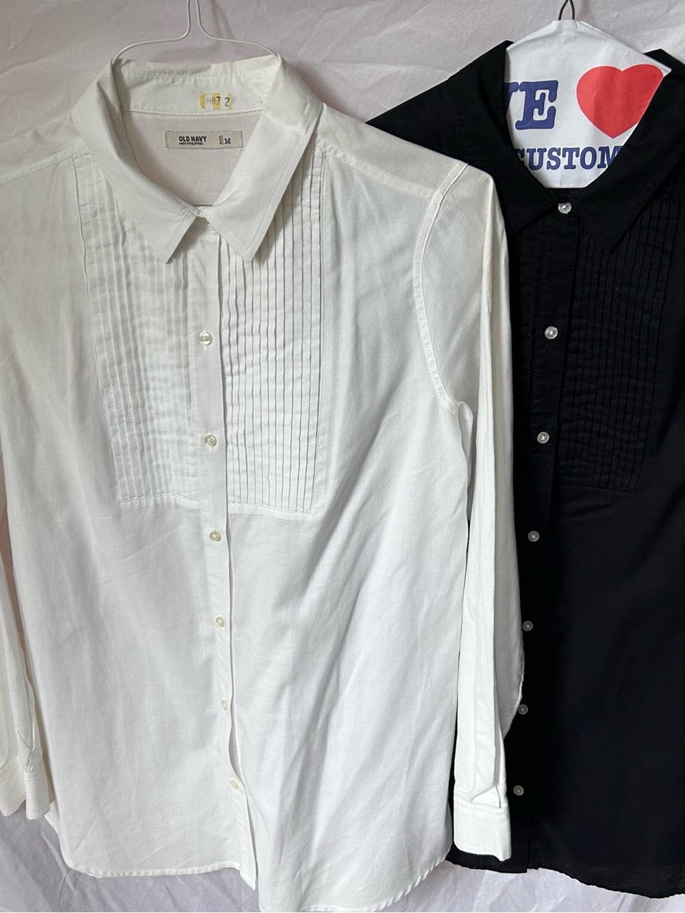 Old Navy 100% Cotton Tuxedo Pintuck Shirts M Black White Lot of 2